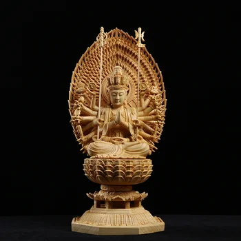 1000 ръчно статуя на Гуан Ин, дървена статуя на буда, поставка за лотос, светлината на буда, японската статуя на Буда, начало декор на Фън шуй Куан Ин