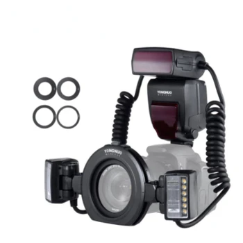 YN24 EX E-TTL Twin Lite Макрокольцевая светкавица Speedlite за Камери на Canon с Двойна глава на светкавицата 4 бр. Преходни Пръстени