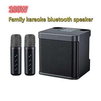 Двоен микрофон Bluetooth Високоговорител 100 W Субуфер с Висока мощност Преносим KTV Boombox с променлив Звук Hi Fi Стерео Звукова панел TF USB AUX