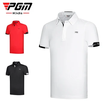 Детски дрехи за голф PGM, лятна Спортна тениска с къс ръкав за момчета, однотонная Универсална Дишаща бързосъхнеща Спортна тениска къс