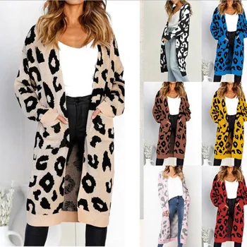 Потници Женски пуловер на новия зимен цвят с леопардовым зърно, без Пуловер, вязаный жилетка, рокля