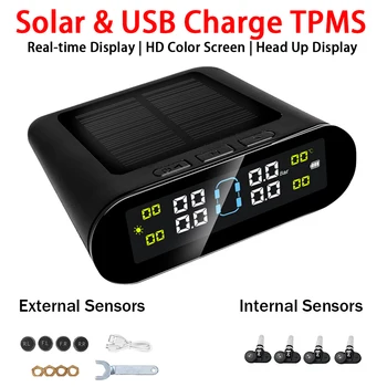 Слънчева енергия и зареждане чрез USB Сензор TPMS Система за контрол на налягането в автомобилните гуми, картографиране на температурата на гумите в реално време, автоматично устройство за сот