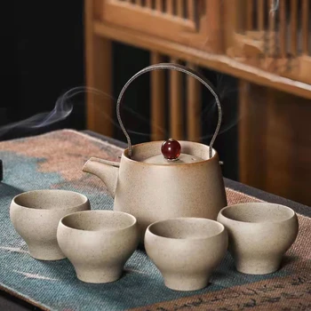 Чаен комплект от Груба Керамика Кунг-фу, Зелен Чайник и комплект Чаши, Керамични Кана, Чаши и Чаши, Чай и прибори, Чай комплекти Gaiwan
